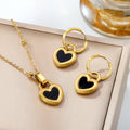 Parure cœur noir — collier et boucles d’oreilles — acier inoxydable