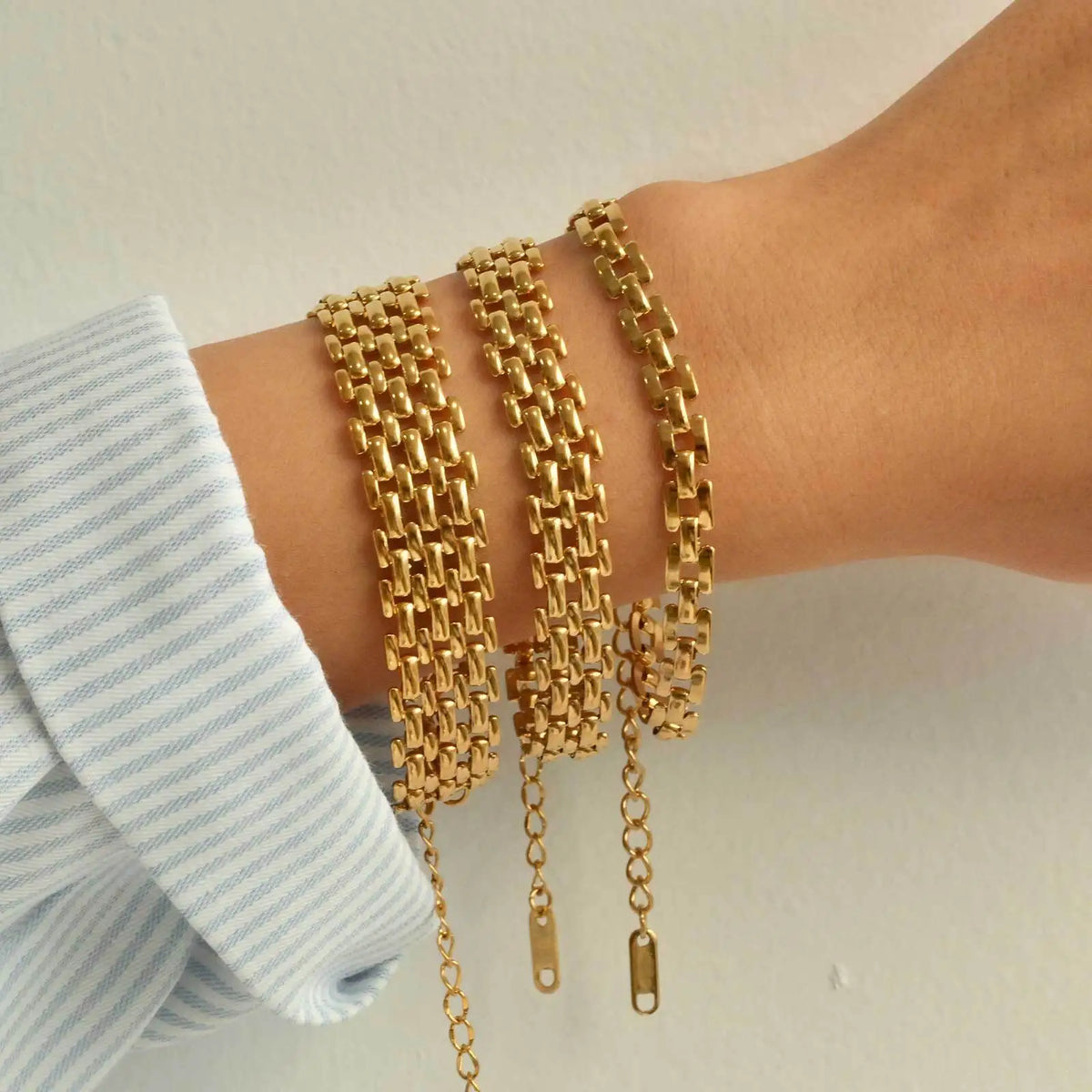 Bracelet à mailles — doré ou argenté — acier inoxydable