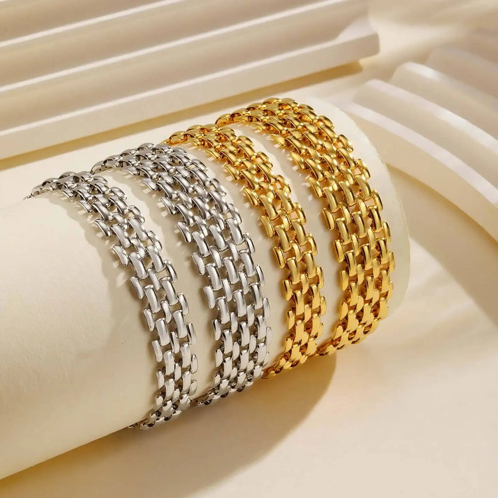 Bracelet à mailles — doré ou argenté — acier inoxydable