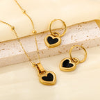 Parure cœur noir — collier et boucles d’oreilles — acier inoxydable