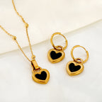 Parure cœur noir — collier et boucles d’oreilles — acier inoxydable