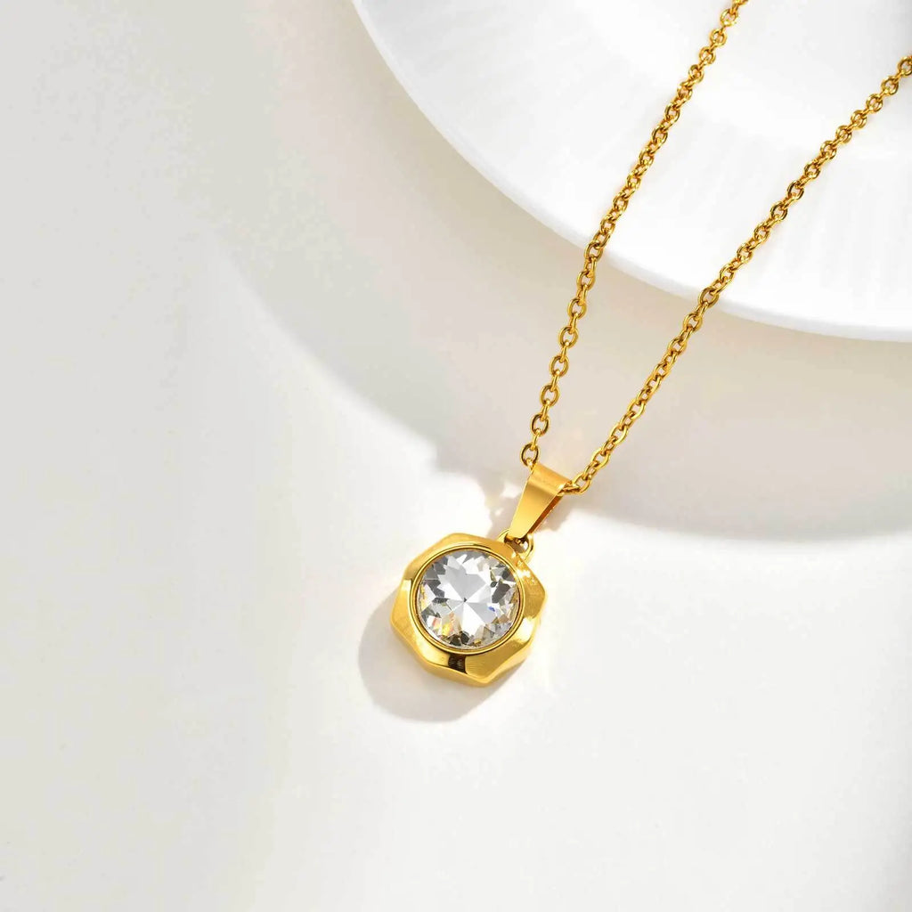 Collier doré à zircone — acier inoxydable
