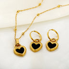 Parure cœur noir — collier et boucles d’oreilles — acier inoxydable